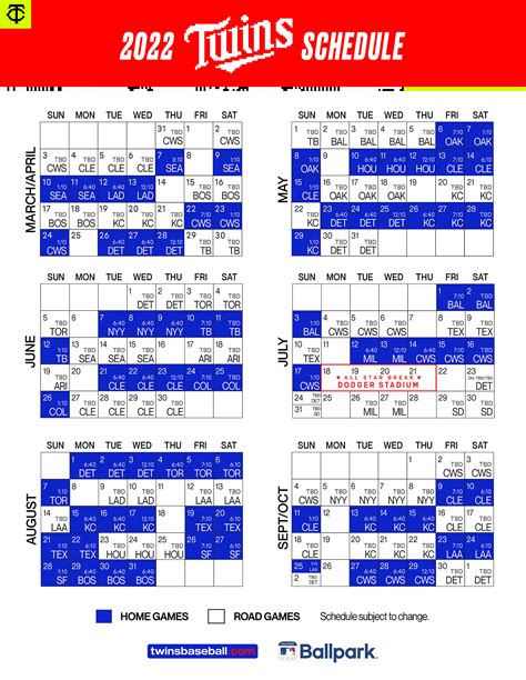 Twins 2022 Schedule Printable